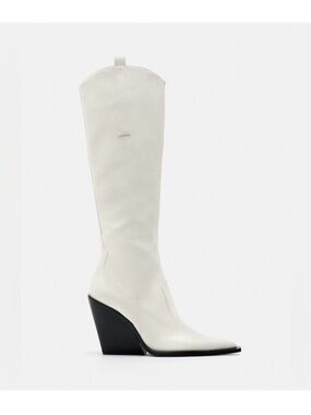 Zara NWT White Knee-High Wedge Western Boots - Women